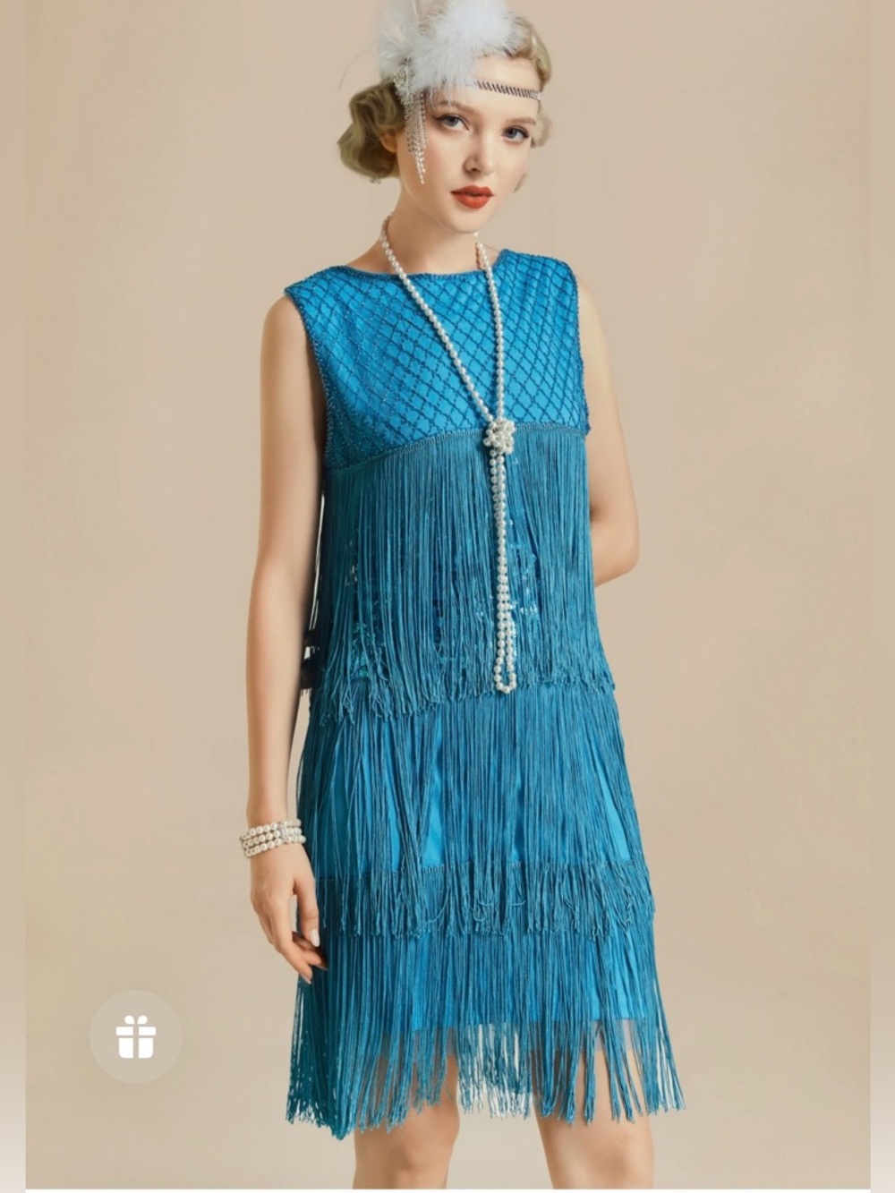Babeyond Light Blue Tiered Tassel Vintage Gatsby Dress Size Medium